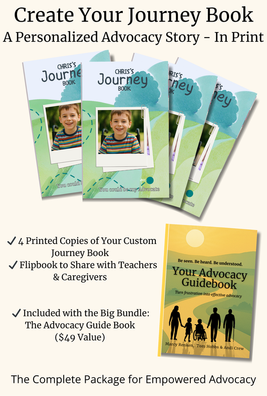 Personalized advocacy story books (4) with a child's photo and promotional text for the book Your Advocacy Guidebook.